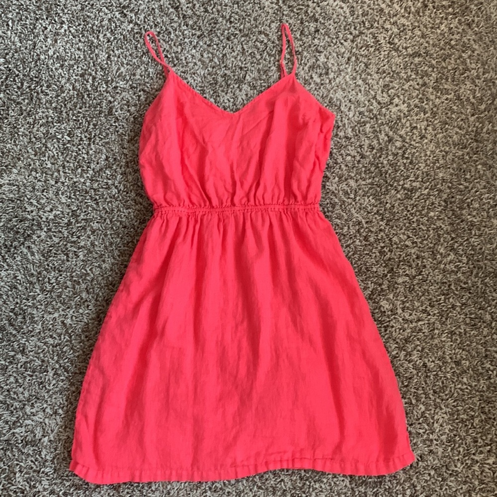 J Crew Factory orange linen blouson sundress size M